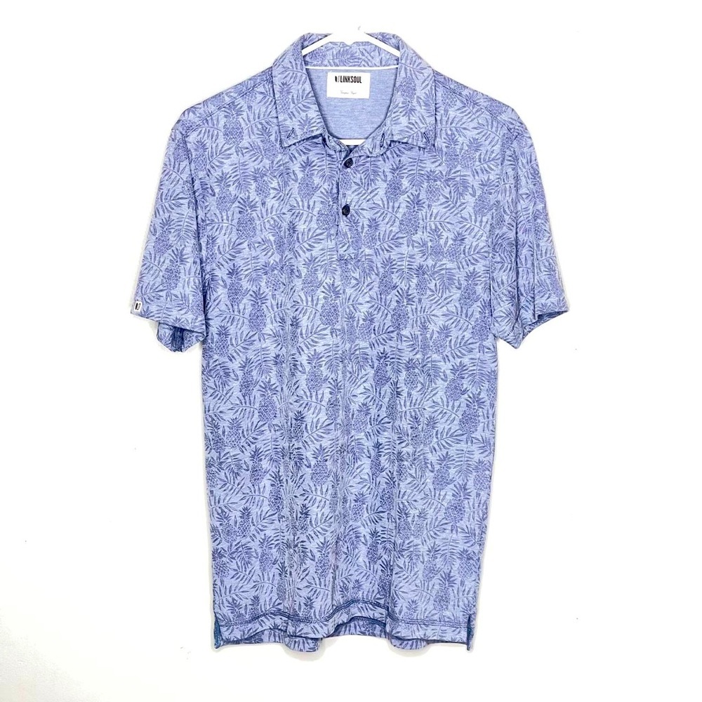 Linksoul LS1379 - Fashion Polo Shirt,‎ Fogo Blue, Sz Small, Pineapple prints